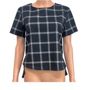 Ro & De S plaid high low ruffle back hem blouse TB 3671